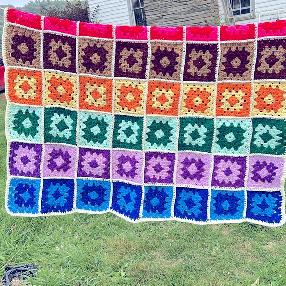 Handmade Vintage Granny Square Afghan Blanket Throw MCM Cottage Boho Festival - Picture 3 of 13